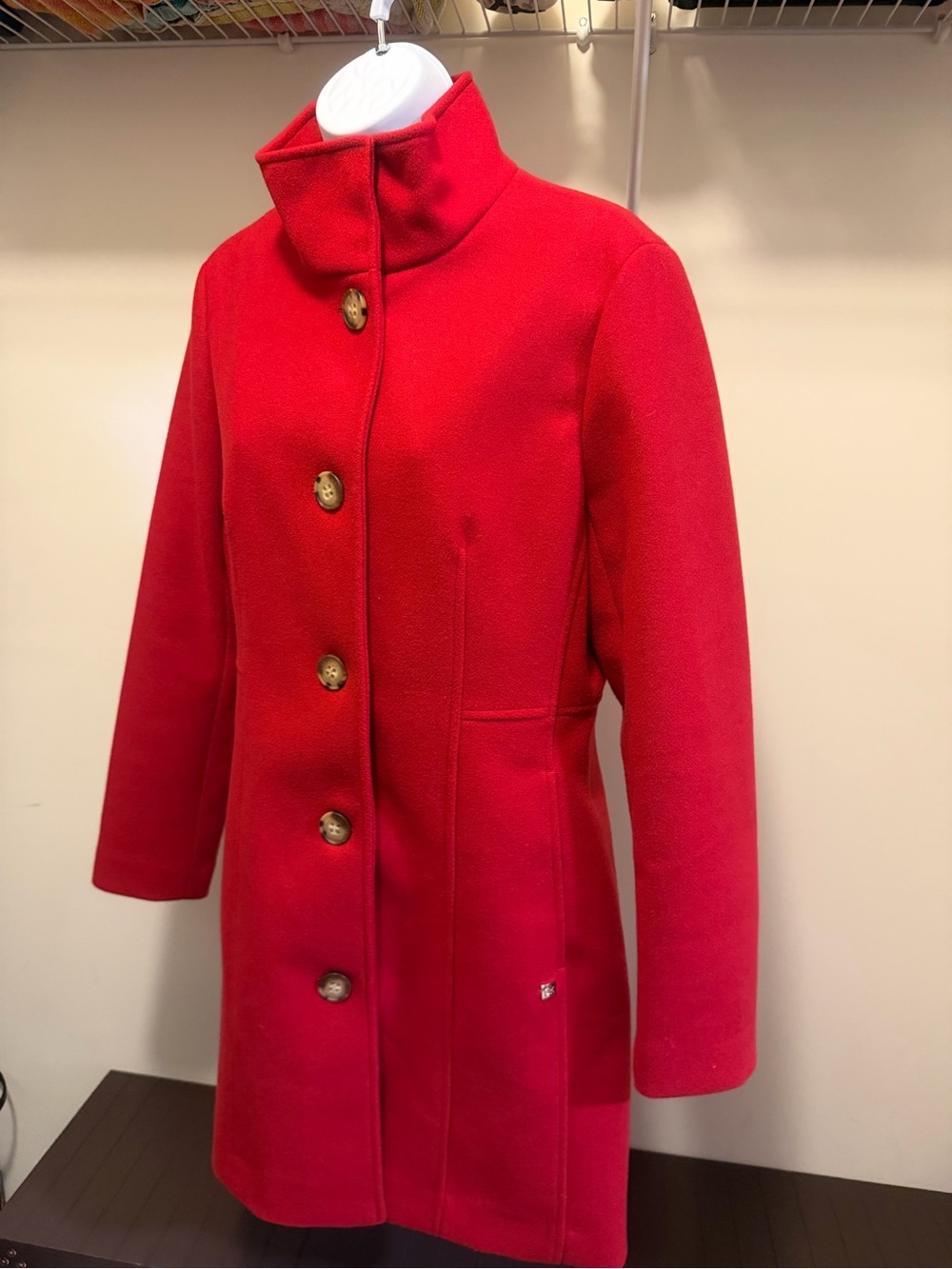 Calvin Klein Red Wool Look Button Front Coat Women’s Medium